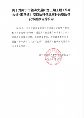 关于对南宁市银海大道拓宽三期工程(平乐大道-那马镇)项目执行情况审