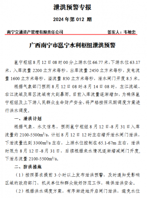 广西南宁市邕宁水利枢纽泄洪预警